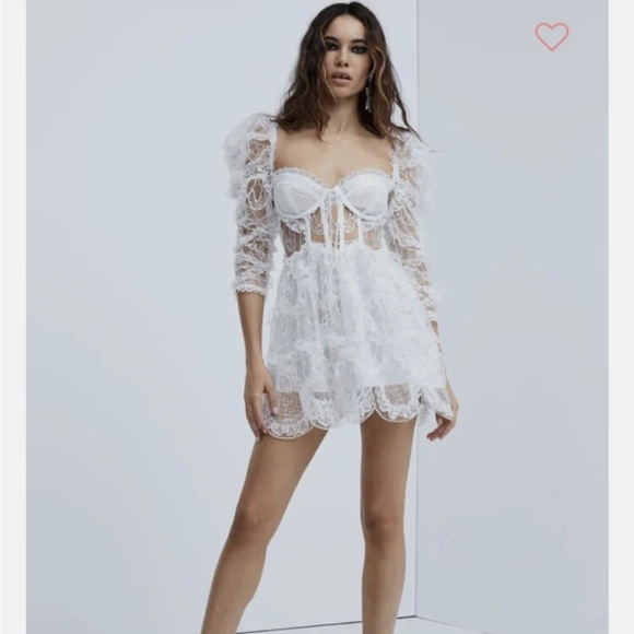 For Love & Lemons Tayla Lace Mini Dress Size M White NWT - Picture 5 of 13